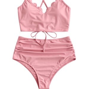 ZAFUL Pink Scallop Bikini NWT Large Tankini 👙 coverage ruching